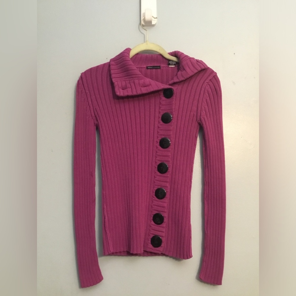 Moda International Ribbed Button-Front Turtleneck Sweater - Magenta - Picture 9 of 9